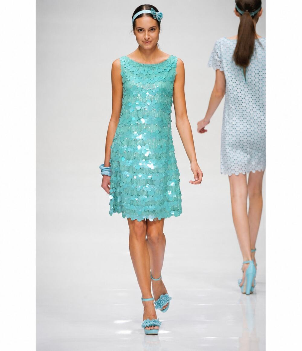 Vintage Y2K Blugirl Blumarine Sequin Fringe Shift Mini Dress Party Green Size 6